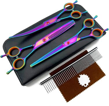Ножиці для грумінгу собак і котів, нержавіюча сталь, професійний набір для догляду за шерстю, з вигнутими, прямими та розріджувальними ножицями, фіолетовий колір