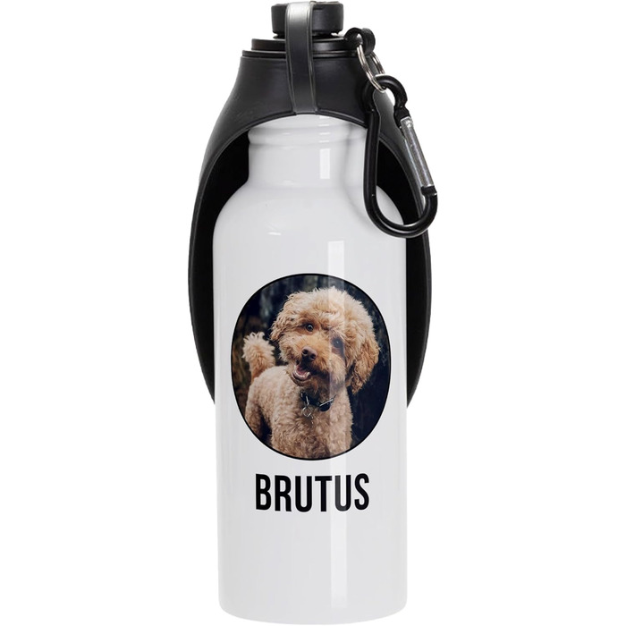 Персоналізована пляшка для води для собак 600 мл з фотографією та ім'ям. Зручна, виточна, з карабіном. Ідеально для прогулянок, подорожей та активного відпочинку.