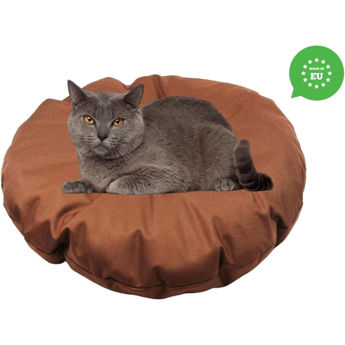 Кругла подушка для собак та котів, ⌀ 60 см, коричнева - ліжко для тварин, килимок, матрац, придатна для перенесення, миється