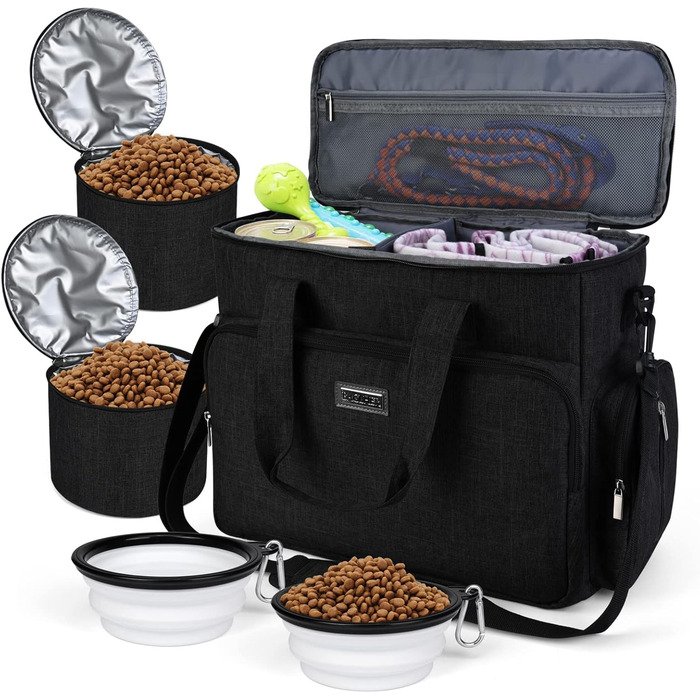 Чемодан для собак Vioett (L, Чорний) з набором аксесуарів для подорожей