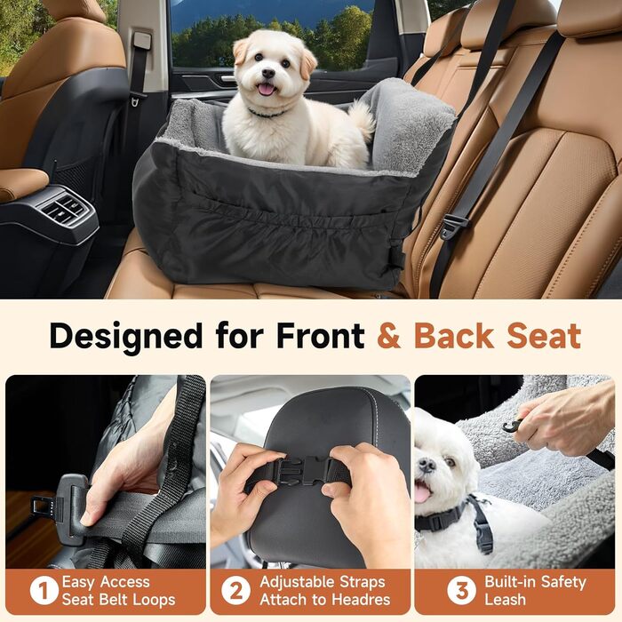 Зручний автокрісло для собак з кишенею, водонепроникне ліжко для подорожей з неслизьким дном, м'яке автоліжко для маленьких собак, 55 x 50 x 35 см, чорний