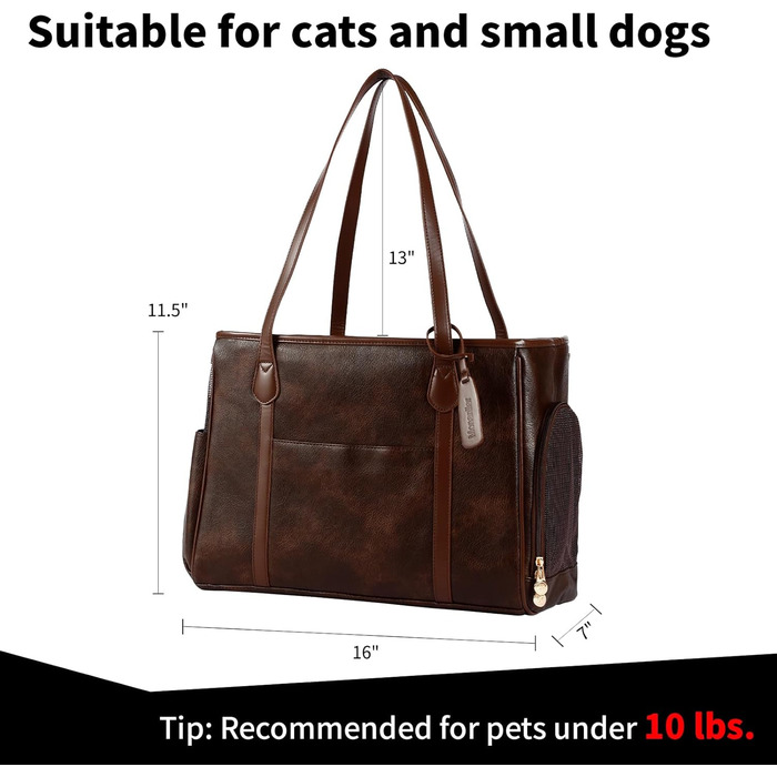 Сумка-переноска для собак та котів Monanller, шкіряна, для маленьких собак, кошенят та цуценят, схвалена авіаперевізниками, м'які стінки, колір кавовий