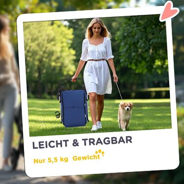 Візок для собак та котів PawHut легкий, складною конструкцією, з алюмінію, з подушкою, сіткою, дверима та кошиком для зберігання (Блакитний)