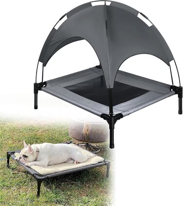 Підвищене ліжко для собак UISEBER 92x76x92 см, Outdoor з дахом, для великих собак до 50 кг, водонепроникне, сіре + чорне