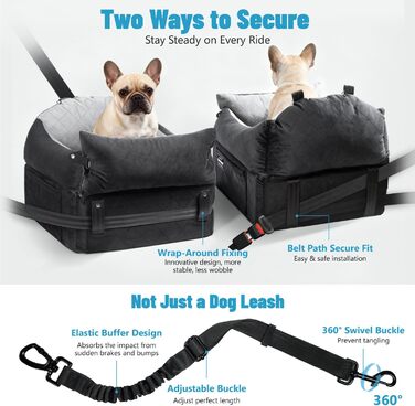 Автокрісло для собак EASTBLUE Medium: чорний/сірий, Memory Foam, з ременем безпеки, для собак до 15.9 кг