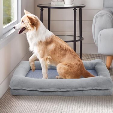 Велике собаче ліжко, водовідштовхувальне, ортопедичний лежак для тварин з знімним, пральним чохлом, неслизьке дно, котяче ліжко з піною з пам'яті для зменшення тривоги, преміум-фланель, 105x75x18 см, сірий