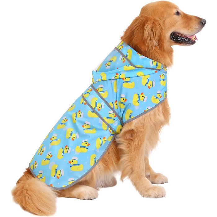 Дощовик для собак HDE з прозорою капюшоном, дощова куртка, пончо для малих, середніх та великих собак, в морському стилі, синій, розмір L