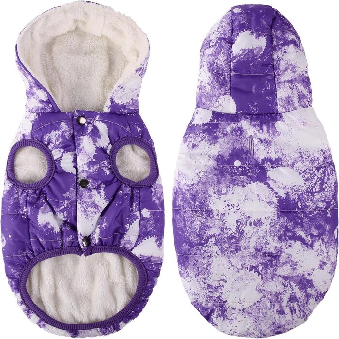 Тепла флісова куртка для собак, вітро- та водовідштовхувальна, з підкладкою з флісу та бавовни, для маленьких, середніх та великих собак, розмір S, колір Батик-фіолетовий