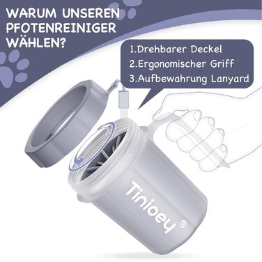 Очисник лап для собак великих порід Tinioey з ручкою | В комплекті 4 рушники та щітка для миття лап | Очисник лап для собак, аксесуари для собак великих порід, середній розмір (сірий)