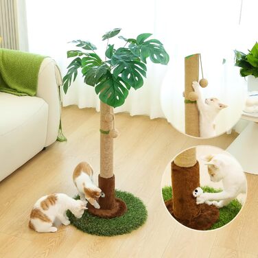 Кігтеточка для котів Woochpet, 90 см, сизалева, у вигляді пальми з підвішеною іграшкою, для домашніх котів і кошенят
