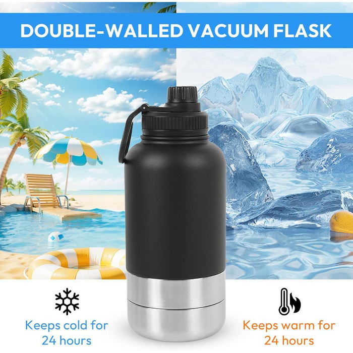 Водяна пляшка для собак на 950 мл з мисками для їжі та води, 4 в 1, з нержавіючої сталі, без BPA