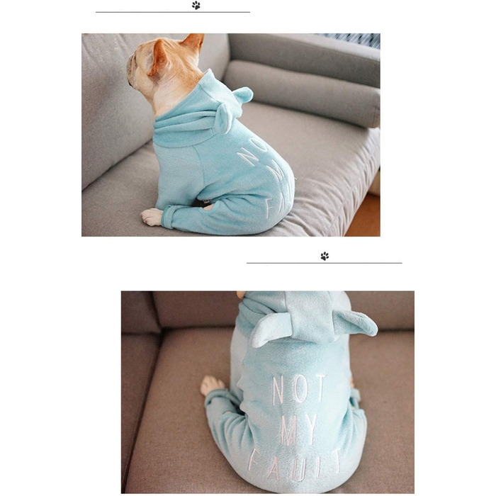 Піжама для собак з м'якої бавовни, комбінезон, худі з вушками кролика для Французького бульдога/Англійського бульдога/Американського пітбультер'єра XL, блакитний