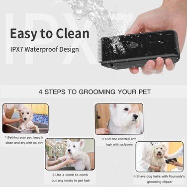 Електрична машинка для стрижки котів та собак, USB, акумуляторна, водонепроникна, безшумна (чорна)