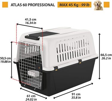 Транспортна переноска для собак Ferplast Atlas 60, сіра, 61 x 91 x 68 см