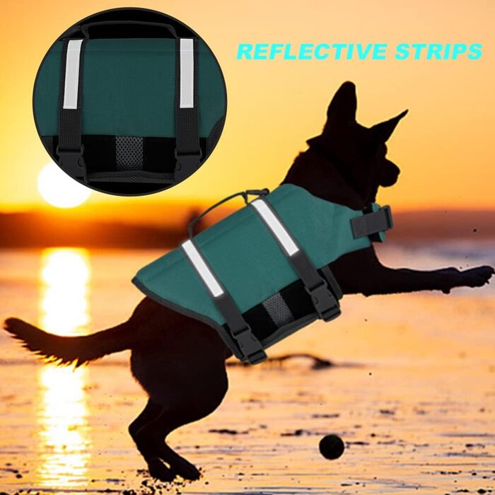 Жилет для плавання собак Doglay, світловідбиваючий, регульований, для малих, середніх та великих собак (M, Синій)