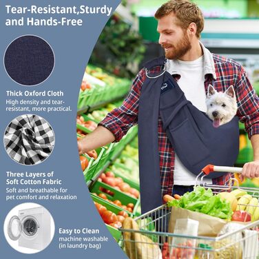 Сумка-кенгуру для собак та котів Cuby, перевертається, для домашніх тварин, Papoose Bag, м'яка сумка та переноска, підходить для цуценят, маленьких собак та котів для подорожей на відкритому повітрі (Сріблясто-сірий) Blue L 47 x B 20 x H 23 см