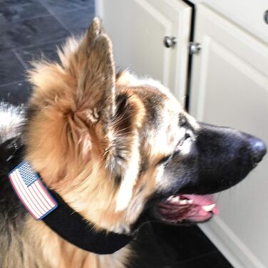 Нашийник для собак K9, тактичний військовий стиль, 5,1 см, міцна нейлонова амуніція для великих порід, з нашивкою прапора США, чорний, розмір 50,8-71,1 см