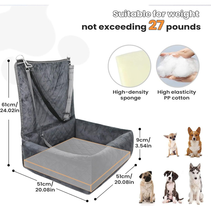 Автокрісло для цуценят та собак | Складане автоліжко | Зручне та безпечне перевезення тварин | Сіре