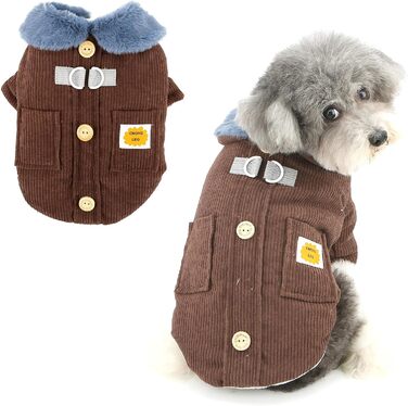 Теплий флісовий куртка для собак породы чихуахуа XL, коричневий, з D-порогом та кишенею