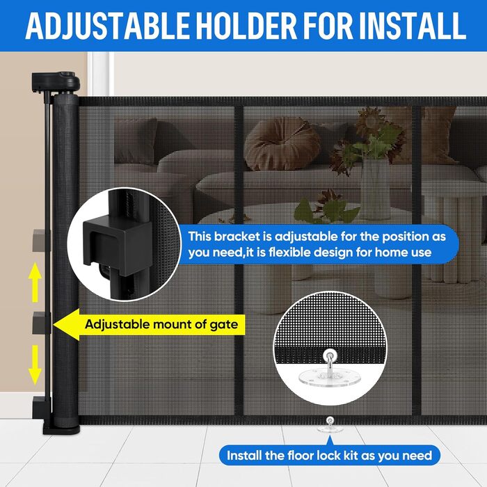 Захист для дверей MYPIN, висувний, 0-140 см - сітка для собак, дітей, для дому та вулиці, чорний