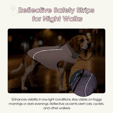 Водонепроникний зимовий теплий одяг для собак середніх порід QBLEEV з інтегрованим шлейкою та світловідбиваючими елементами, рожевий