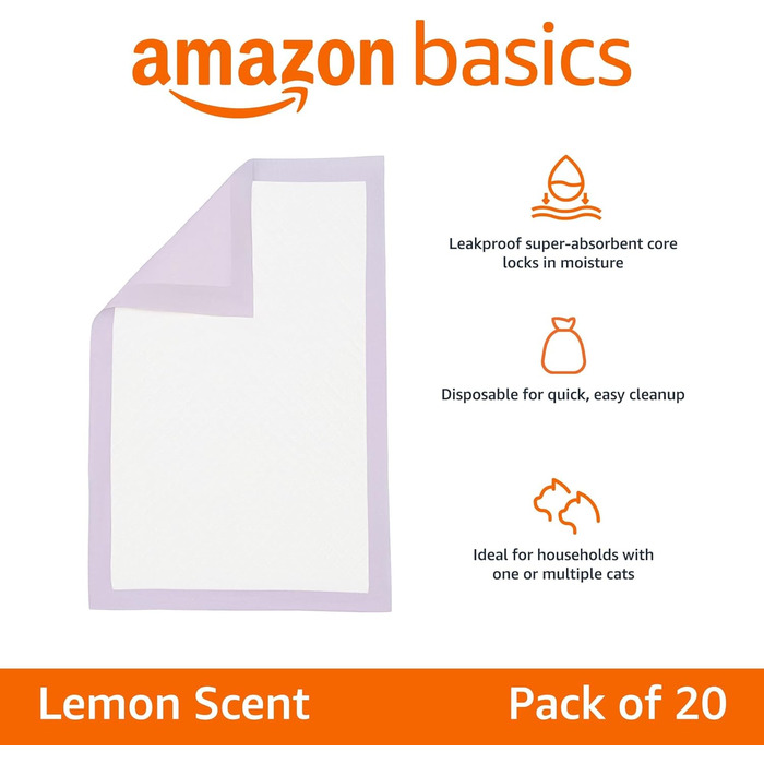 Підкладки для котячого туалету Amazon Basics, 40 шт., швидковисихаючі, фіолетові, без запаху
