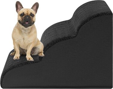 Сходинка для собак та котів ROMROL 3 сходинки - чорна, з неслизьким покриттям, з memory foam, для дому