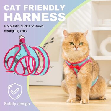 Шлейка для котів та маленьких собак, кроликів: легка, дихаюча, чорна (S, Рожевий)