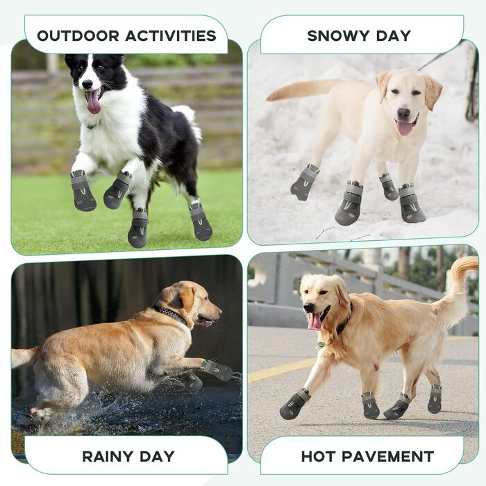 Водонепроникні чоботи для собак - захист від спеки та ковзання, сірий колір, розмір 8 (ширина 7,6 см)