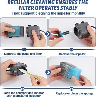 EXLECO Фільтр для акваріума 1.1M, внутрішній фільтр з 2 змінними губками, регульований фільтр для акваріумів об'ємом 20-50л, помпа-фільтр для акваріумів з розпилювачем (6W 600L/H)
