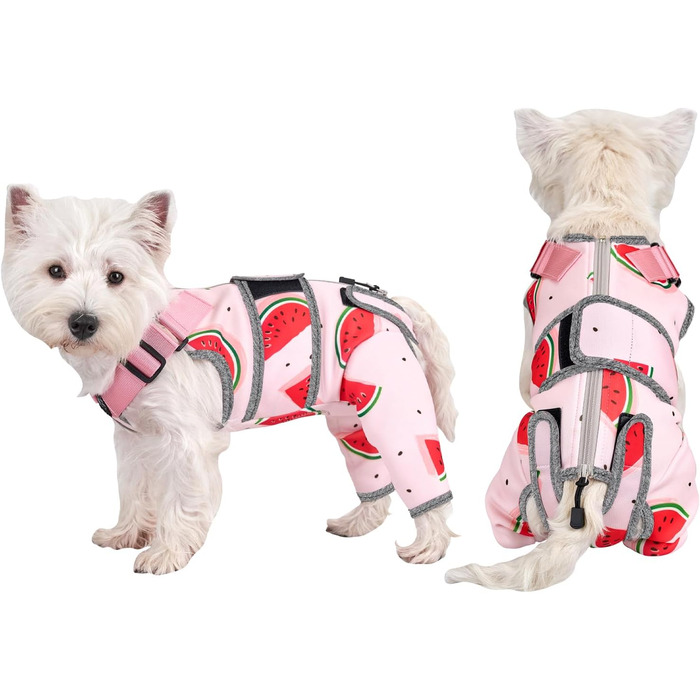 Комбінезон для собак після операції, дихаючий, для захисту задніх лап, рожевий. Підходить для собак маленьких, середніх та великих порід, для кобелів та сук. Розміри: XS (довжина спини 27-32 см, довжина лап 15 см), S (довжина спини 33-38 см, довжина лап 1