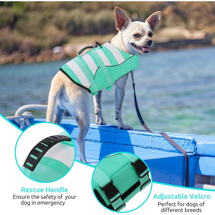 Рятувальний жилет для собак ASENKU - спортивний стиль, регульований, для дзерка, чихуахуа, французького бульдога, лабрадора (XXL, зелений)