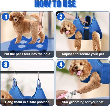 Набір для догляду за собаками MACUNIN: гамак, спорядження для грумінгу з регульованим кріпленням, широкий ремінь, блакитний, 2-ге покоління