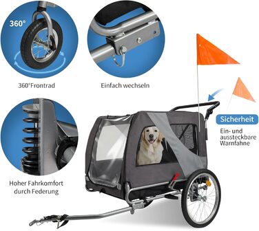 Причіп для собак 2-в-1 Hundefahrradanhänger Jogger до 40 кг - легкий, з посиленим дном та прапорцем безпеки