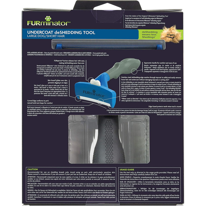 Furminator для собак великих порід з короткою шерстю - щітка для видалення підшерстка та вичісування, сіра, версія 2.0 (з щіткою-стірчиком)