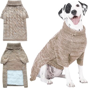 В'язаний пуловер для собак, теплий та м'який, для зими, для цуценят, підходить для собак та котів (S, Хакі)