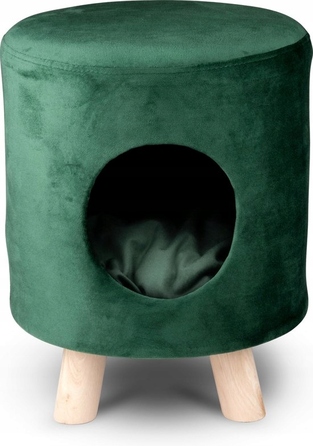 Лежак-пуф для котів Maxxpro на ніжках, будинок-кошик із зеленого оксамиту
