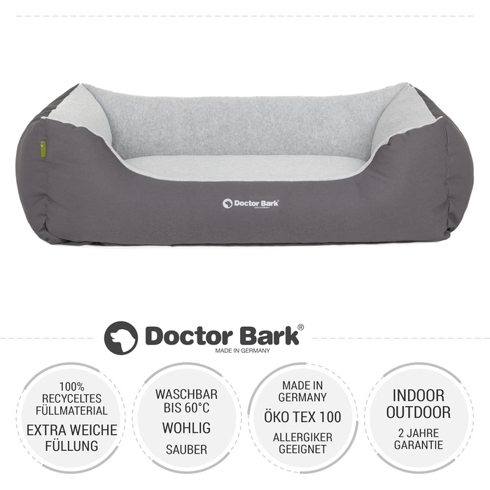 Ліжко для собак Doctor Bark, м'яке та пухнасте, середніх порід, 86x65 см, сіре, Made in Germany