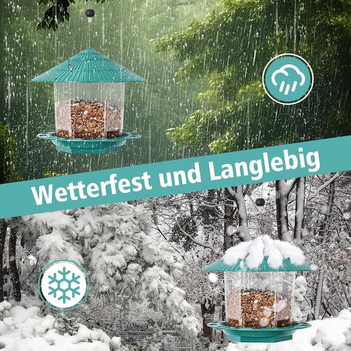 Будинок для пташиного корму Jieayhiu, підвісний, вологостійкий, з запобіжником від падіння, зелений