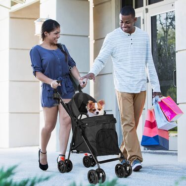 Візок для собак Wedyvko для маленьких собак, 10-9 кг, легкий, складаний, з кошиком для зберігання та тримачем для напоїв, чорний