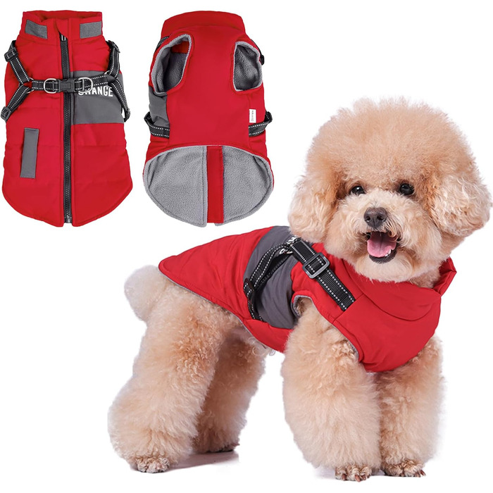 Водонепроникний нашийник для собак на зиму, тепла собача куртка, одяг для собак маленьких та середніх порід, собачий пуловер з безпечними світловідбиваючими смугами (Червоний, L)