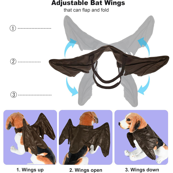 Костюм на Хелловін для собак: крила кажана, дракона, птаха. Підходить для великих, середніх та маленьких собак. Чорні крила кажана (M, колір кава).