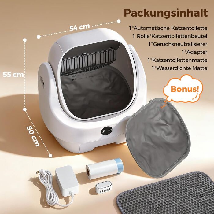 Автоматичний лоток для котів Katzenklo Selbstreinigend з контролем запаху, сенсорами та керуванням через додаток - для великих котів