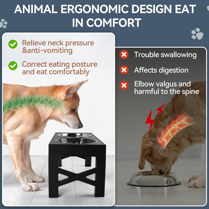Підвищений годівниця для собак PAWISE, 5 рівнів регулювання, для собак маленьких, середніх та великих порід, з двома великими мисками з нержавіючої сталі, антиковзаюча, BPA free пластик