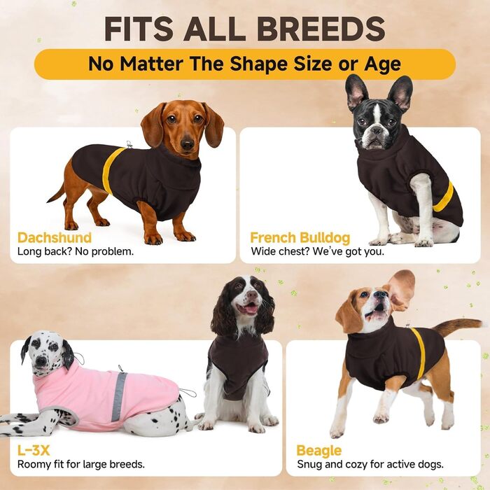 Тепла флісова жилетка для собак 5-в-1 з отвором для повідка, для середніх собак (Cocker, Spaniel), коричнева