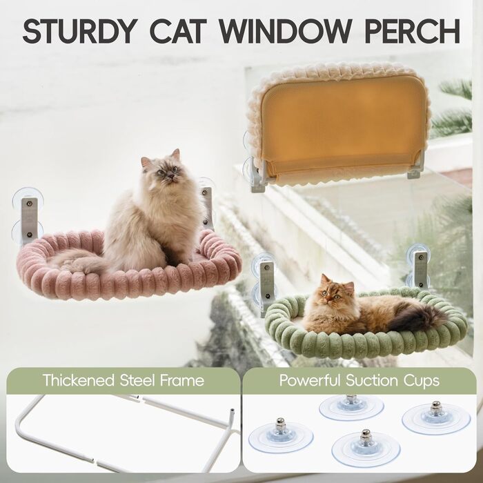 Лежанка для котів на вікно EDAGNY: гамак з м'яким знімним чохлом, сталевий каркас, до 18 кг (зелений, M)