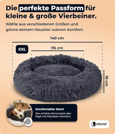 Belune® Лежанка для собак знімний чохол - Оригінал - [M, 80см] Корзина для собак, котяче ліжко, лежанка для собак, м'яка лежанка для великих, середніх та маленьких собак (XXL (140см), Темно-сірий)