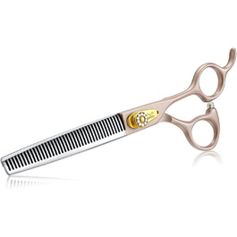 Професійна ножиця для грумінгу собак JASON Profi - 40 зубців, японська сталь 440C, 7 дюймів, ергономічна ручка, рожеве золото, блендер