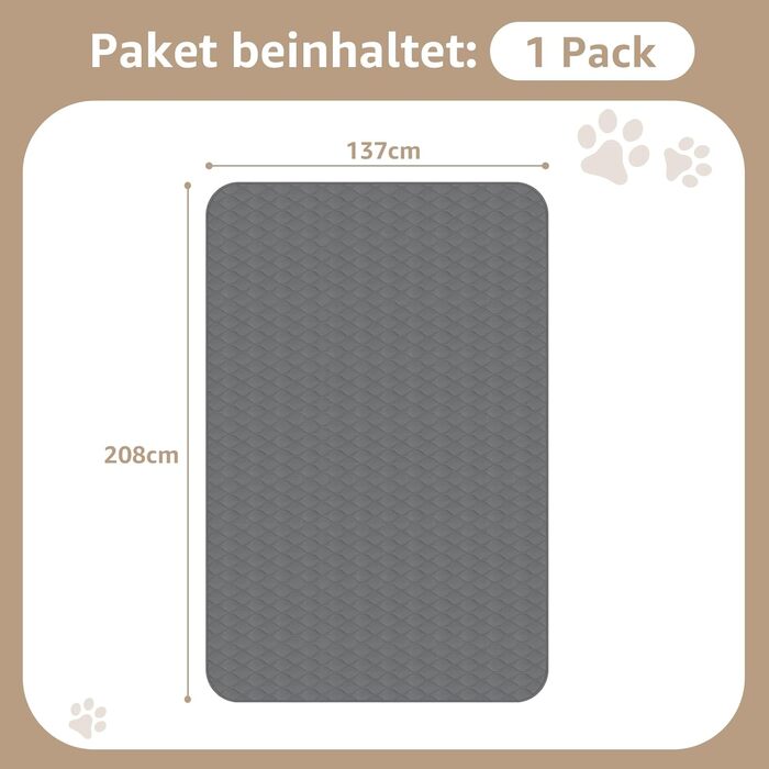 Водонепроникний килимок для собак PICK FOR LIFE: м'який, двосторонній, 137x208 см