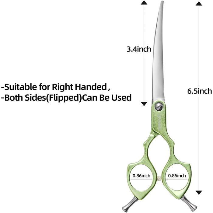 Професійна вигнута фен-ножиці для собак 16,5 см, 440C, нержавіюча сталь, з легким алюмінієвим руків'ям